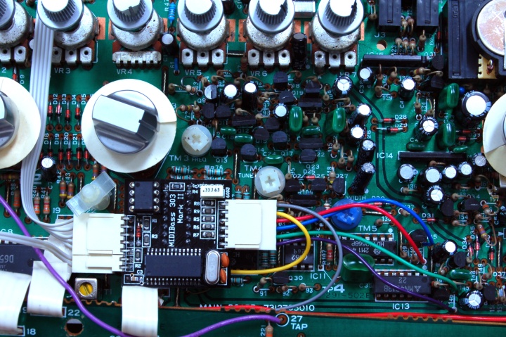 MIDIBass wiring, board in place